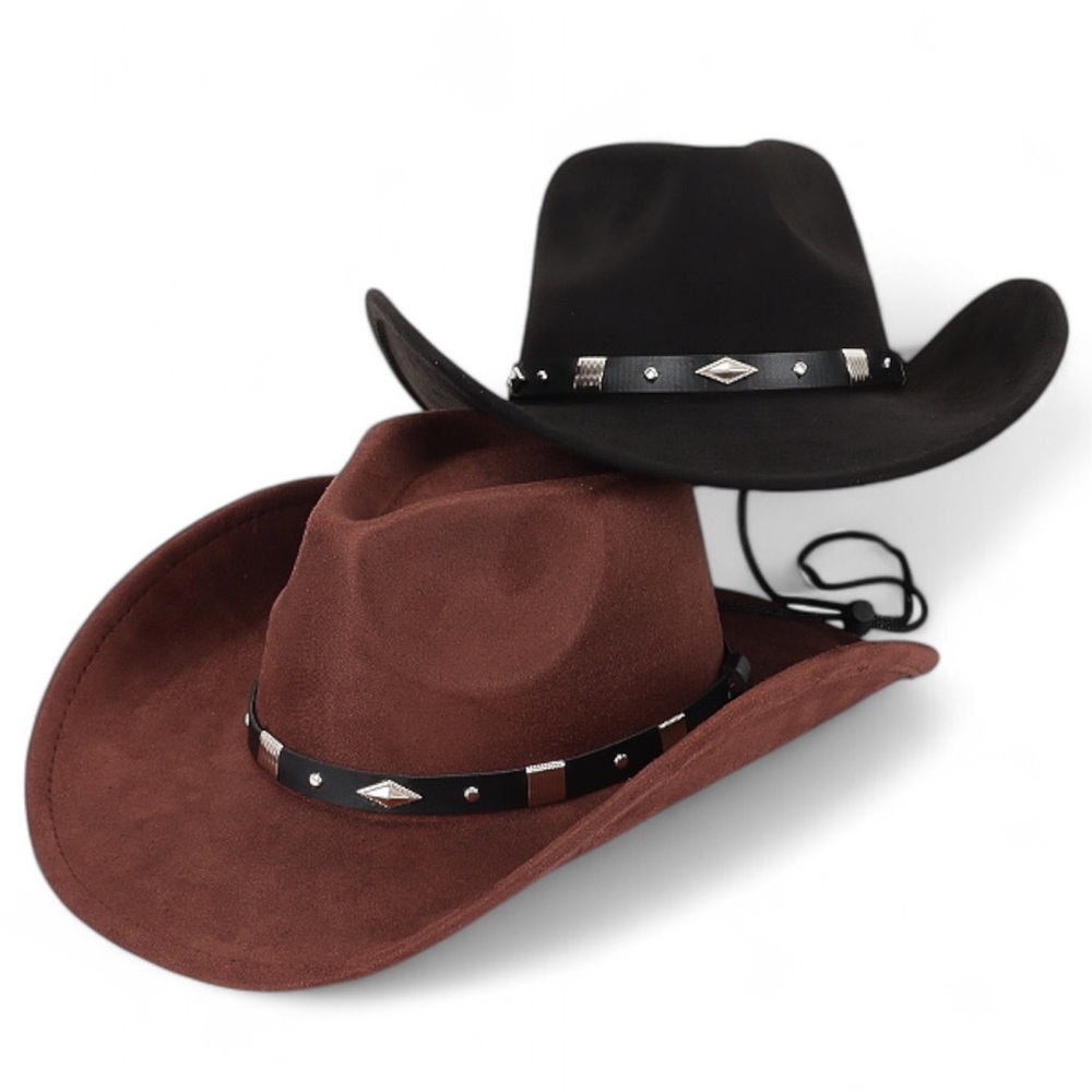 Vegan Felt Wool Western Cowboy Hat - Brown or Black
